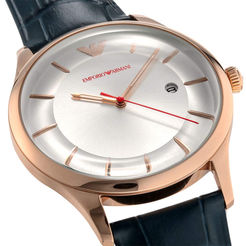 Emporio Armani Quartz Watch with Leather Silver and Navy Blue Men's Strap, AR11131, [Used]