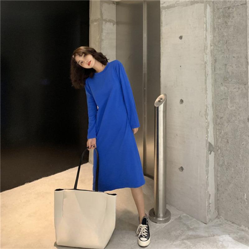 Spring and Autumn Korean Version of Trendy Comfortable Fit and Thin Medium and Long Long-sleeved Straight Dress