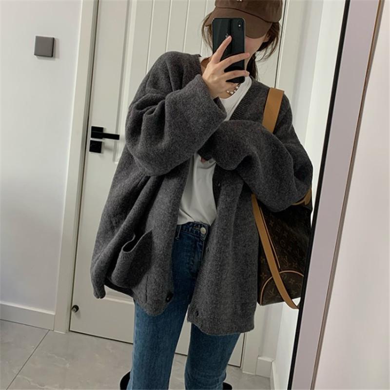 Weicher und lässiger Strickcardigan für Damen Herbst Neu Sanfter V-Ausschnitt Strickmantel