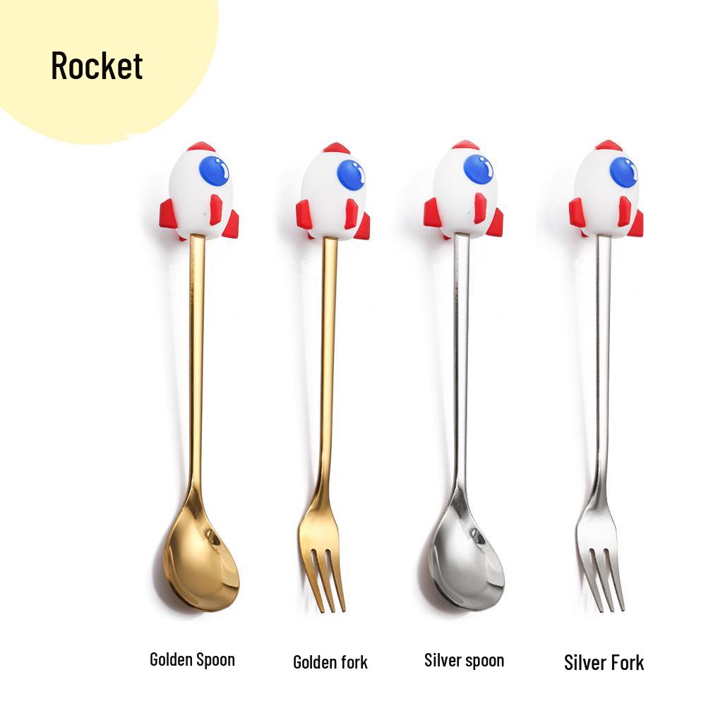 Cartoon Rabbit Christmas Dessert Spoon and Fork Set - Cute Party Favor Stirring Spoon