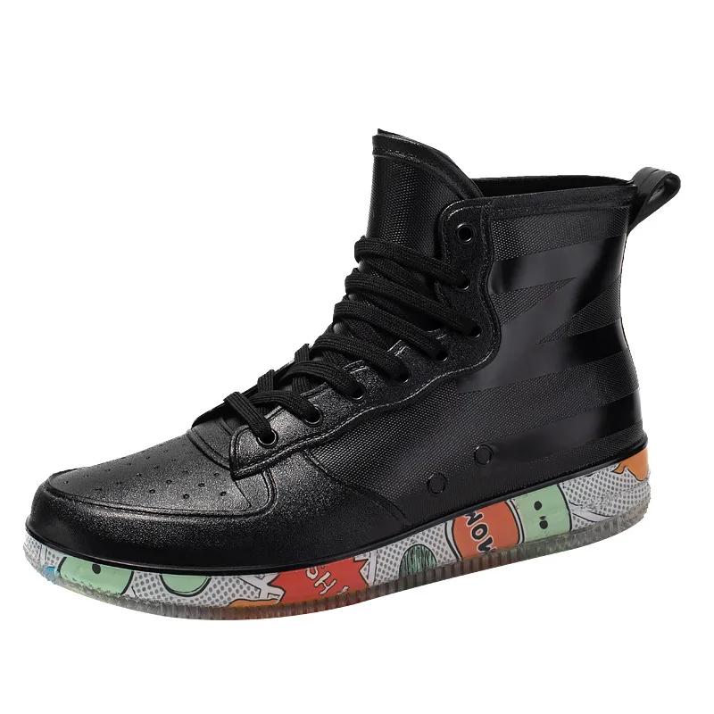 Fashion Men's Sports Shoes Rain Boots Round Toe Rainboots None Ankle Tassel Boots Men's Rain Shoes Botines Para Hombres Zapatillas Male