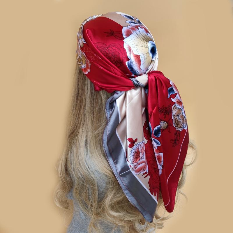 New 90*90cm Retro Brand Women Silk Scarf Bandanna Fashion Bohemian Pattern Square Hijab Lady Wrap Headband foulard muffler
