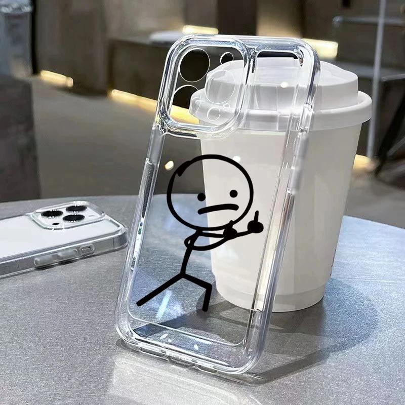 Funny Man Soft Clear Phone Case For iPhone 11 12 13 14 15 Pro Max Middle Finger iPhone 7 8 Plus X XR XS Max Shockproof Cover
