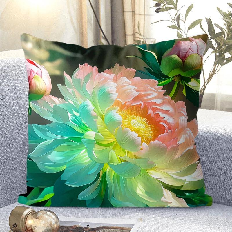 Dekoracyjna poszewka na poduszkę z motywem kwiatów piwonii, kwadratowa poszewka na poduszkę do salonu i sypialni