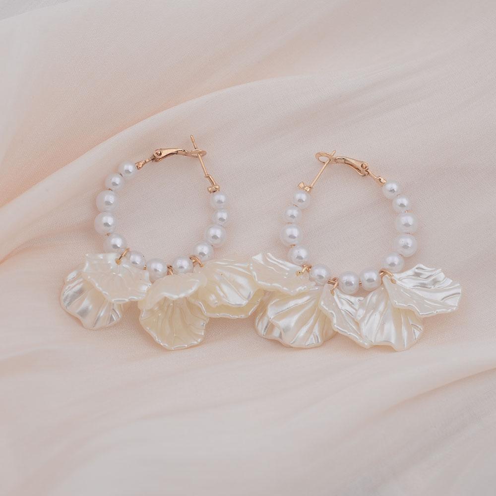 Imitation Pearl Round Shell Pendant Tassel Hoop Earrings For Women New Exaggerated Temperament Personality Jewelry