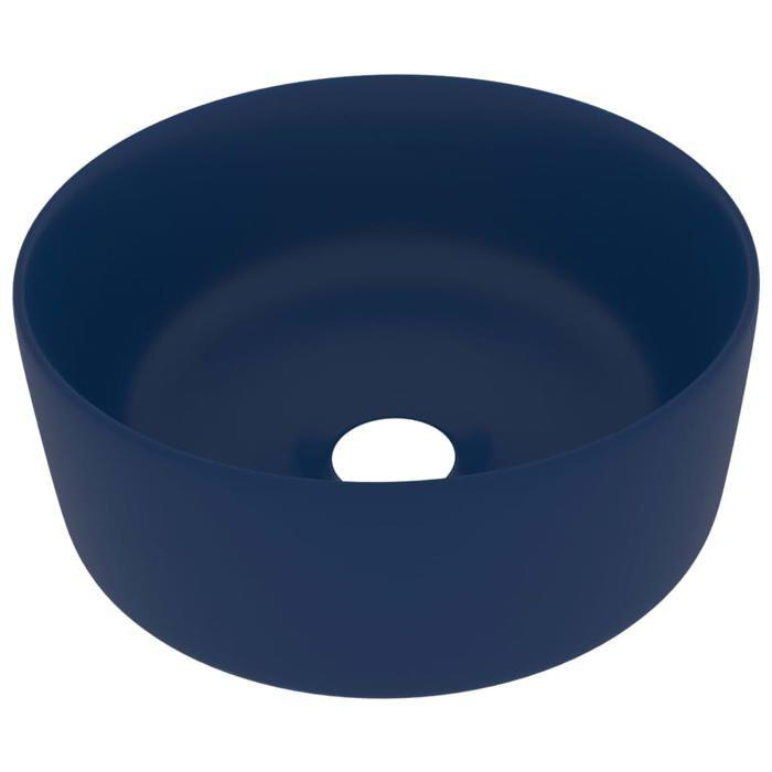 VidaXL Lavabo Rond de Luxe Vasque à Poser de Toilette Lave-mains de Salle de Bain Vestiaire Cuisine Maison Intérieur Bleu 147012