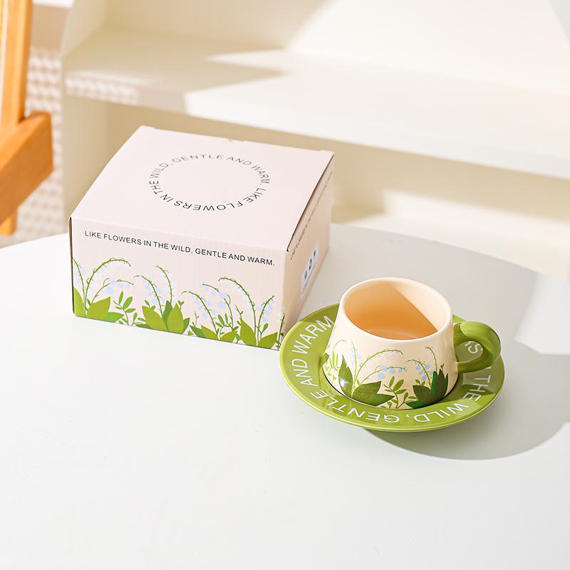 Pastoral Style Ceramic Coffee Cup Saucer Set Afternoon Tea Cup Dessert Combination High End Fresh Literary Romantic