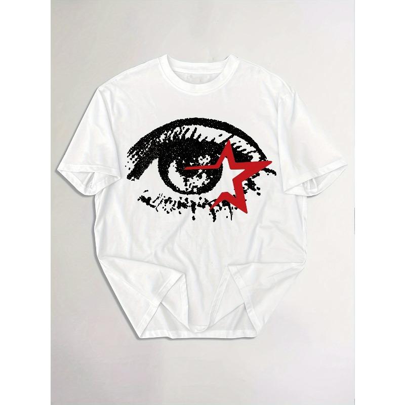 European Size Big-Eyed Pattern Round Neck T-Shirt, Y2K Fashion Round Neck T-Shirt, Men'S Summer Clothing, Loose T-Shirt, Summer Outdoor,Street Fashion