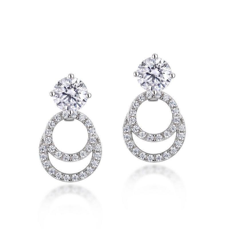 

Серьги-подвески из стерлингового серебра 925 пробы с муассанитами в виде двойного геометрического круга для женщин, в европейском и американском стиле, слим-дизайн 925 Silver (with GRA Moissanite Certificate)