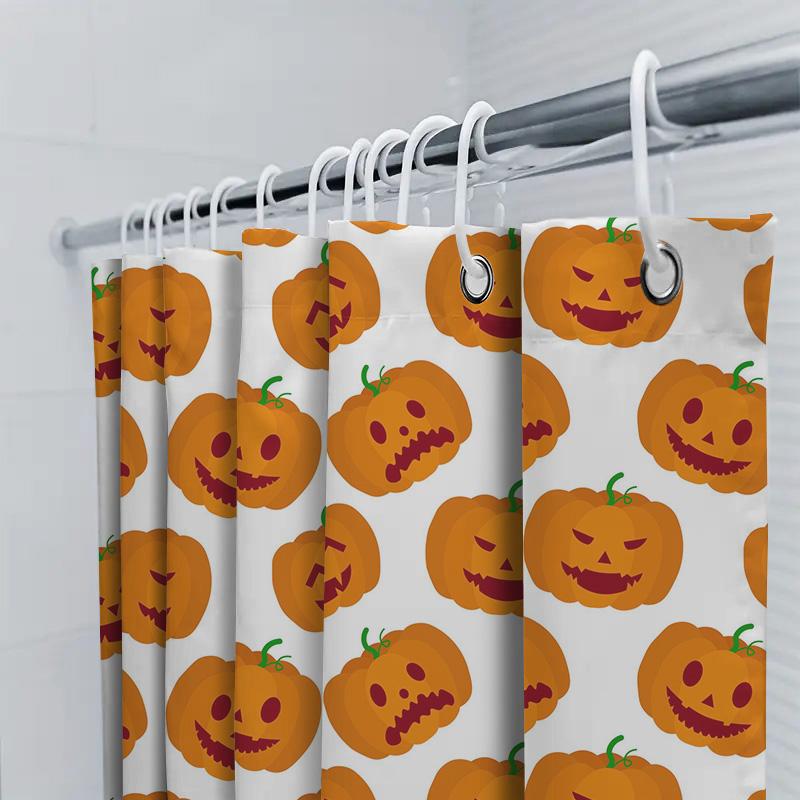 Halloween Pumpkin Face Shower Curtain Festive Orange Fabric Bath Decor For Halloween Season 180 X 180Cm (71 X 71)