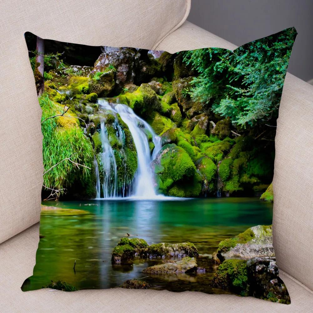 Waterfall Printed Pillow Case for Home Sofa Children Room Decor Beautiful Scenery Pillowcase Soft Plush Cushion Cover 45x45cm