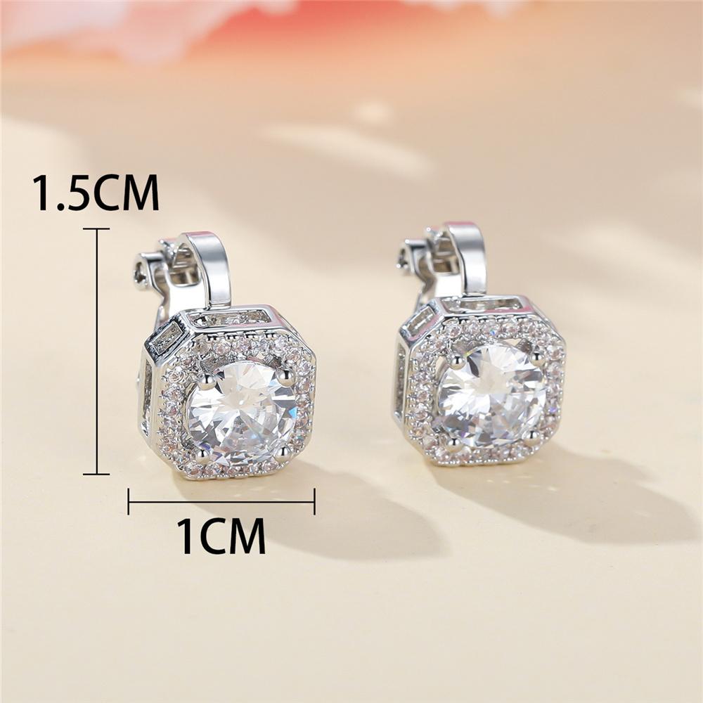 Cute Female White Round Zircon Stone Silver Color Clip Earrings For Women Luxury Wedding Jewelry