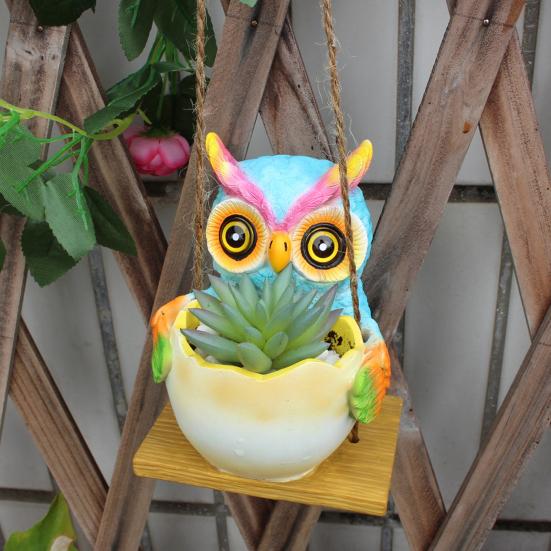 Swing Owl Hanging Planter Resin Owl with Egg Flower Pot Garden Decoration Hanging Pot for Indoor Outdoor Plants Succulents