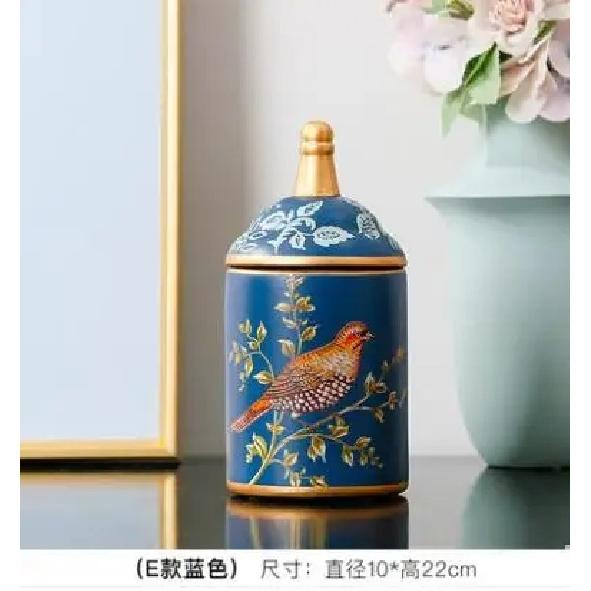 American Ceramic Storage Tank Pastoral Bird Printing Utensil Multifunction Tea Coffee Cup Painted Ceramics With Lid Jewelry Box