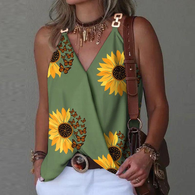 YYFS Dámská móda Léto Jaro Neformální Trička a topy bez rukávů s výstřihem do V