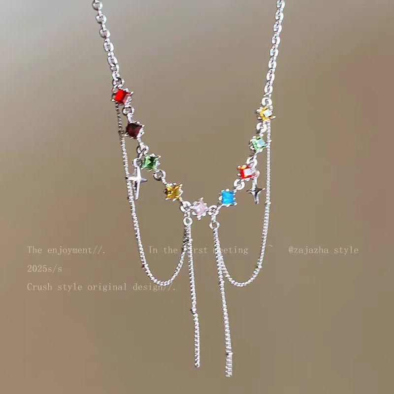 Ожерелье с кисточками цвета дофамина Сырое Премиум Сладкая Прохладная Цепочка на Ключицы Модное Ожерелье