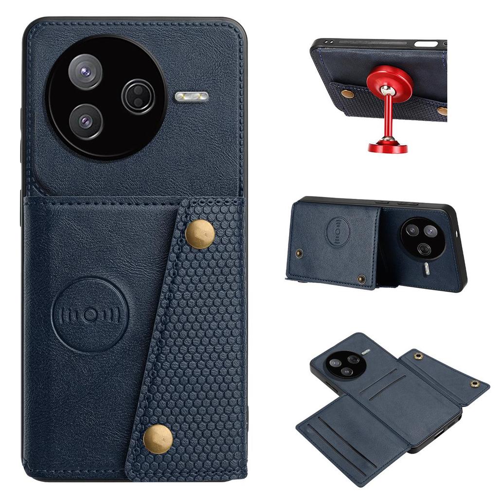 Vintage Leather Card Holder Phone Case for Xiaomi Poco F7 Pro,F7 Ultra Card Pockets Dual Snap Buttons Flip Wallet Shell