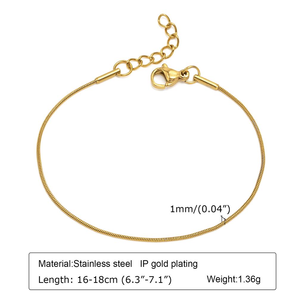 Rundes Schlangenglied-Armband für Damen, Fischgrät-Gliederarmband, Stapelbares Edelstahl 18 Karat Vergoldeter Schmuck 1mm-3mm
