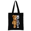 Summer New Teddy Bear Series Canvas Tote Bag Harajuku Style Black Printing High Capacity Shoulder Bag Fashion Shopping Bags