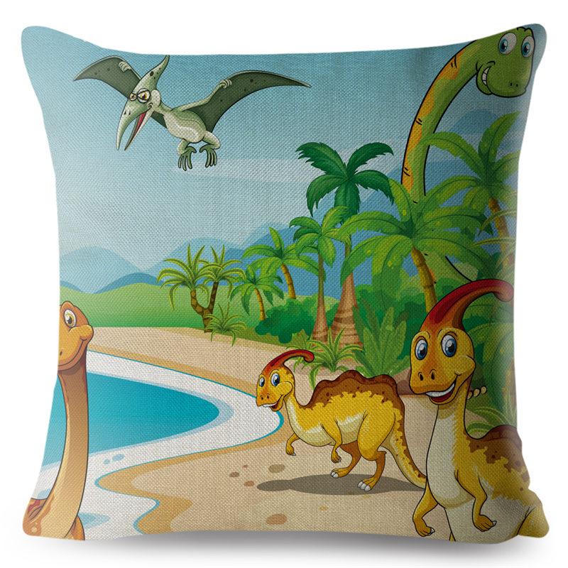 Cartoon Jurassic Dinosaur Animal Pillowcase Cushion Cover Peach Skin Pillowcase Sofa Home Decor Pillowcase