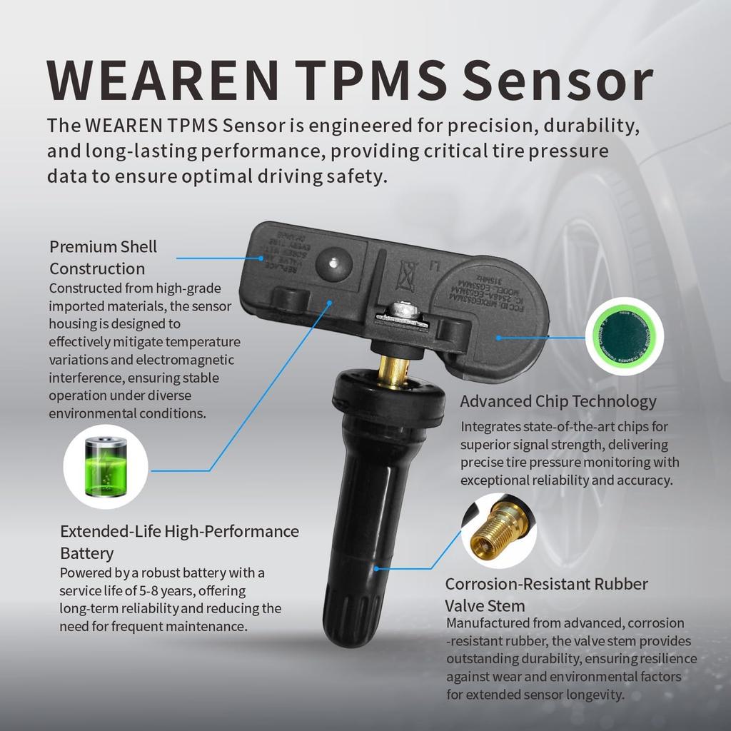 9L3Z-1A189-A TPMS Sensor Tire Pressure Sensor Set Of 4 Compatible With Ford F150 F250 F350 Escape Explorer Mustang Edge Fusion Lincoln MKT MKC MKS