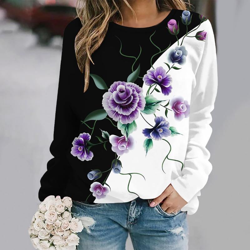 Flower Round Neck Sports Shirt 3D Printed Women's Top Fashionable