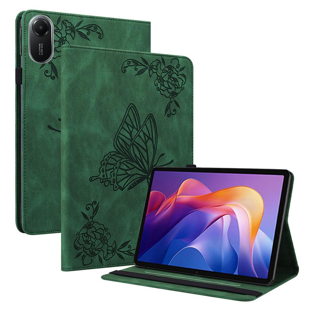 

Чехол для Xiaomi Redmi Pad 2 из ПУ кожи с оттиском бабочки и цветка, обложка для планшета со слотами для карт Green