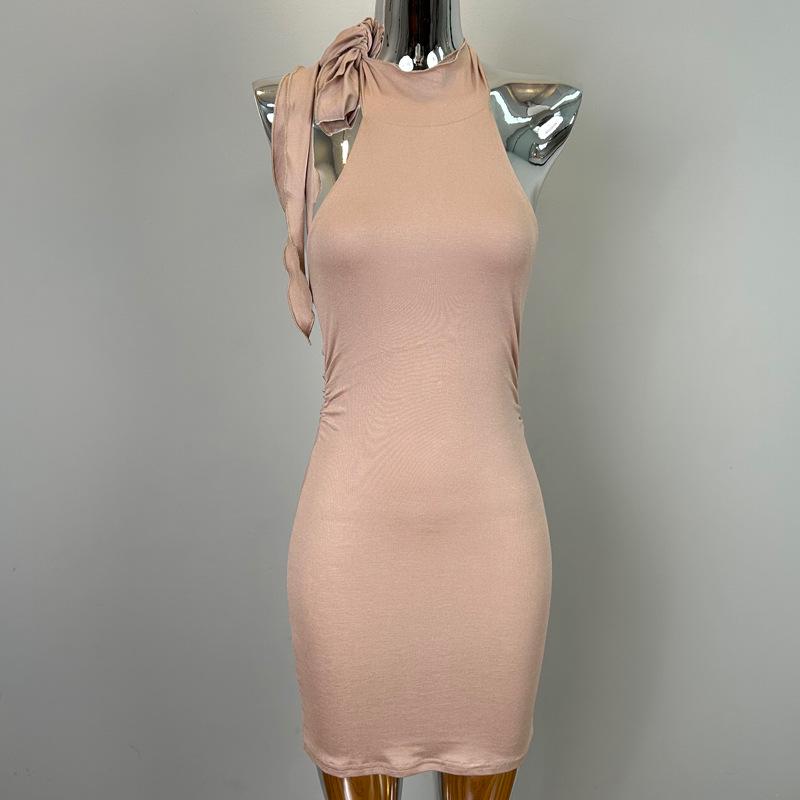 Korean Dongdaemun Halter Tie-Up Bodycon Mini Dress