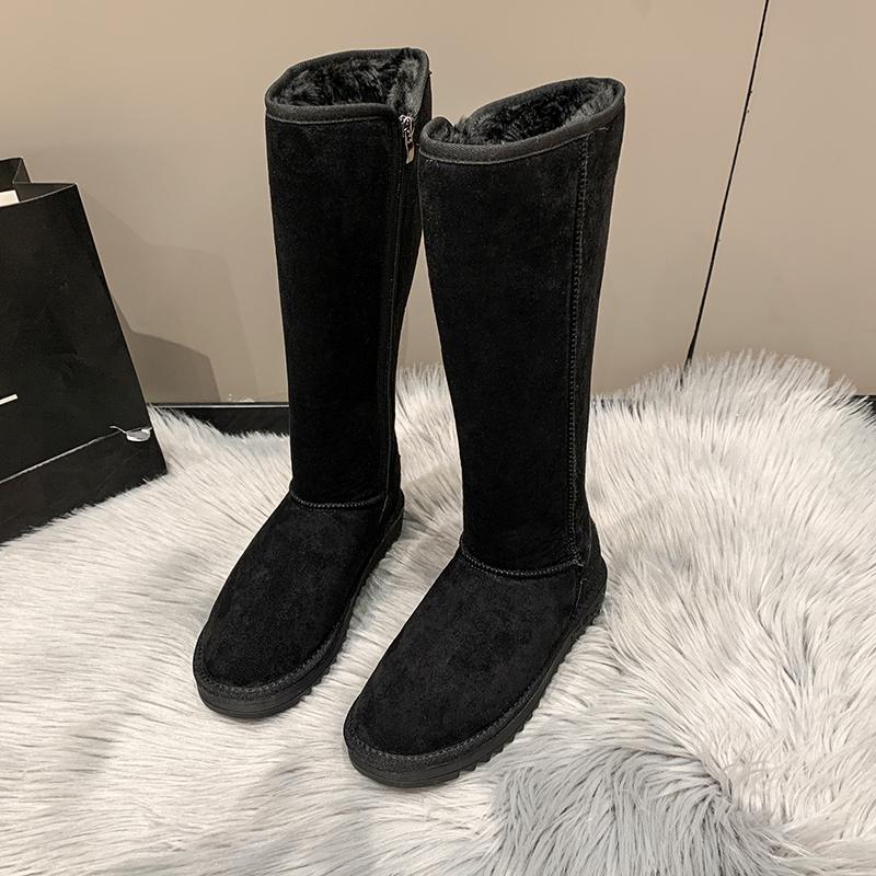 

Мода Зима 2025 Новые Женские Челси Снежные Ботинки Повседневная Обувь Бренд Мех Короткий Плюш Теплые До середины икры Ботинки На плоской подошве Женская Обувь Замша Боты 40 чёрный