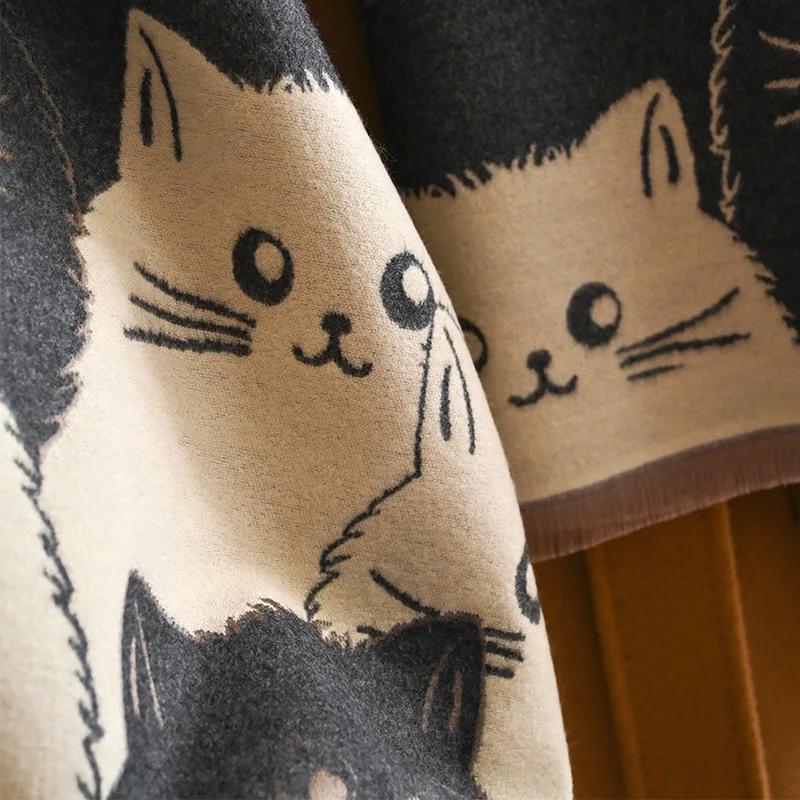 New Fashion Brand Cute Cat Ladies' Jacquard Pashmina Cashmere Scarf Winter Thick Warmth Shawl Coldproof Windproof Blanket Scarf