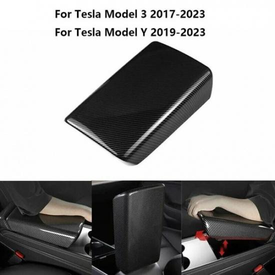 Carbon Fiber Interior Armrest Storage Box Cover Trim For 2017- Tesla Model 3
