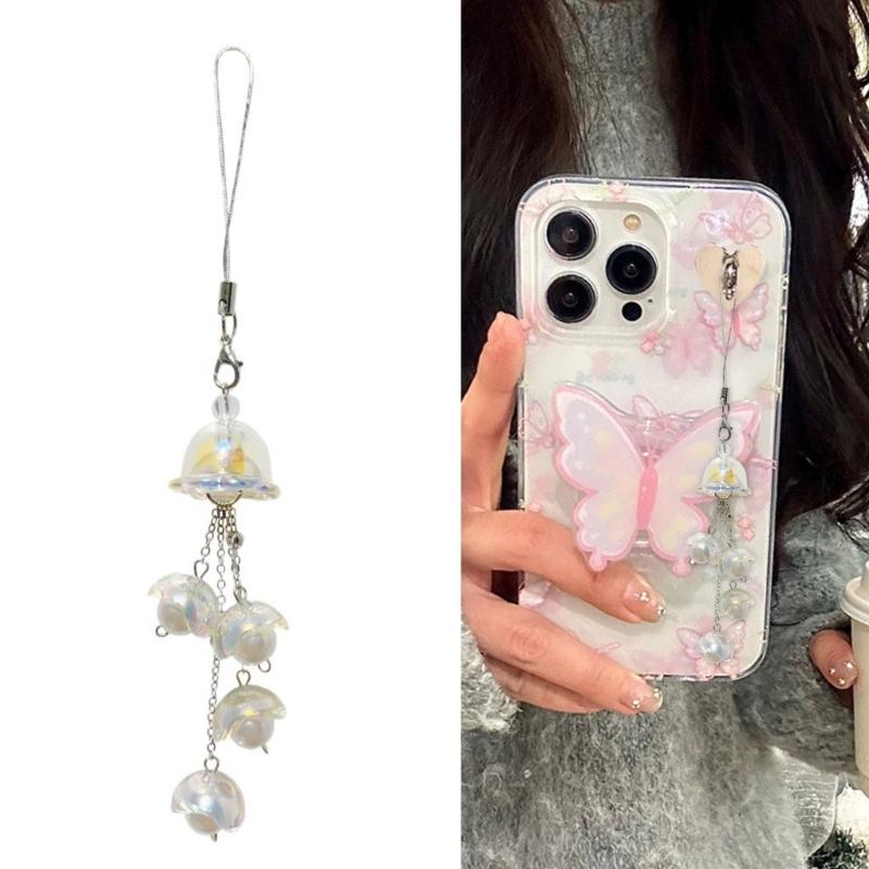 Stilvolles Handytaschen-Lanyard-Schlüsselanhänger für Damen und Mädchen mit Perlendesign Portemonnaie-Accessoire Tasche Hängender Schmuck