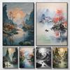 Tradizionale cinese paesaggio di montagna natura fiume barca arte poster tela pittura stampe murali immagini soggiorno arredamento casa