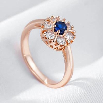 Blau-weiße Zirkonia-Ringe für Damen, glänzendes goldenes Zubehör, Modeschmuck