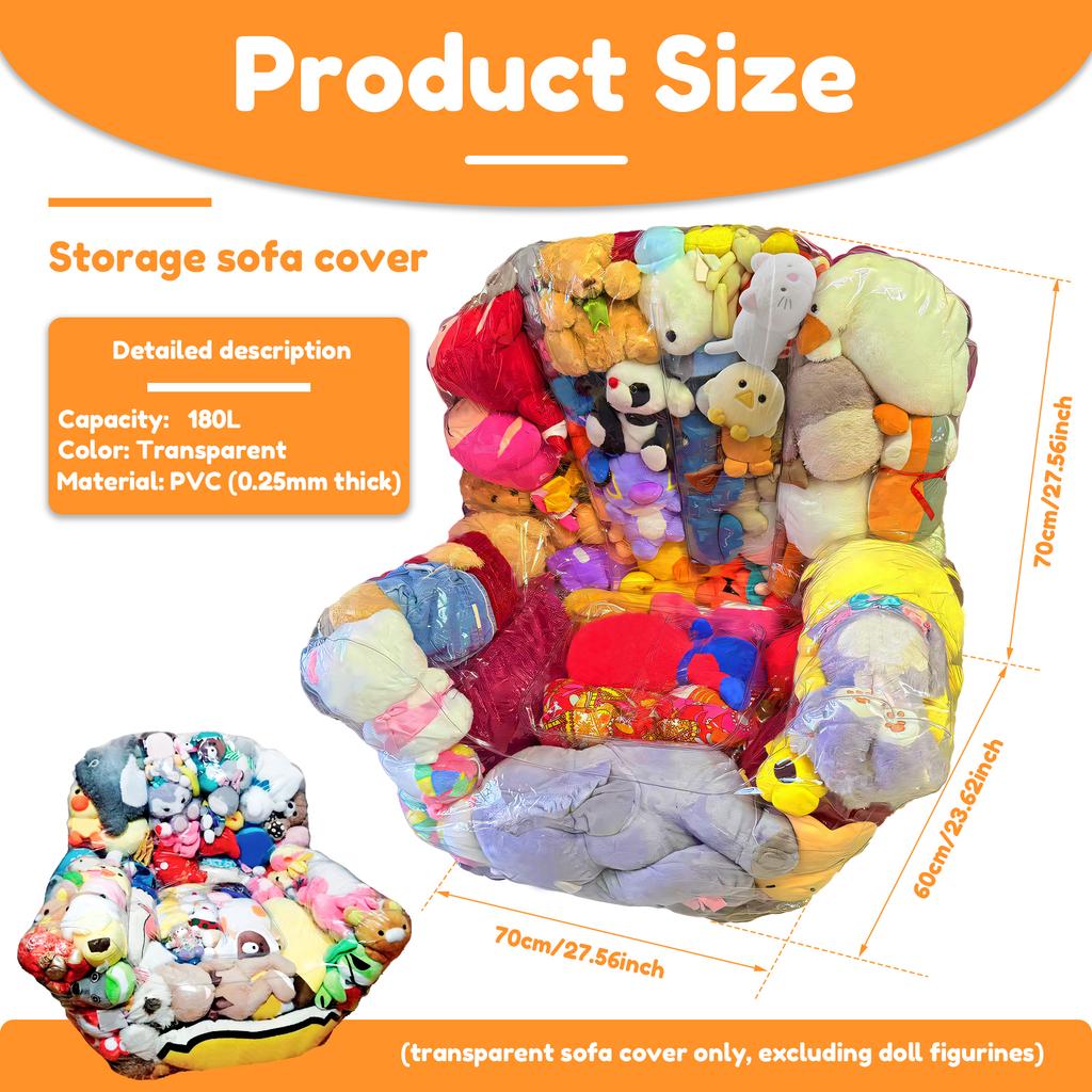 Clear Stuffed Animal Chair Cover PVC Waterproof Plush Toy Seat Cover with Zipper Large Capacity Clothes Doll Storage Organizer