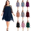 2025 Vår/Sommer Plus Size Blonde Patchwork Uregelmessig Chiffonkjole med Trekvart Ermer