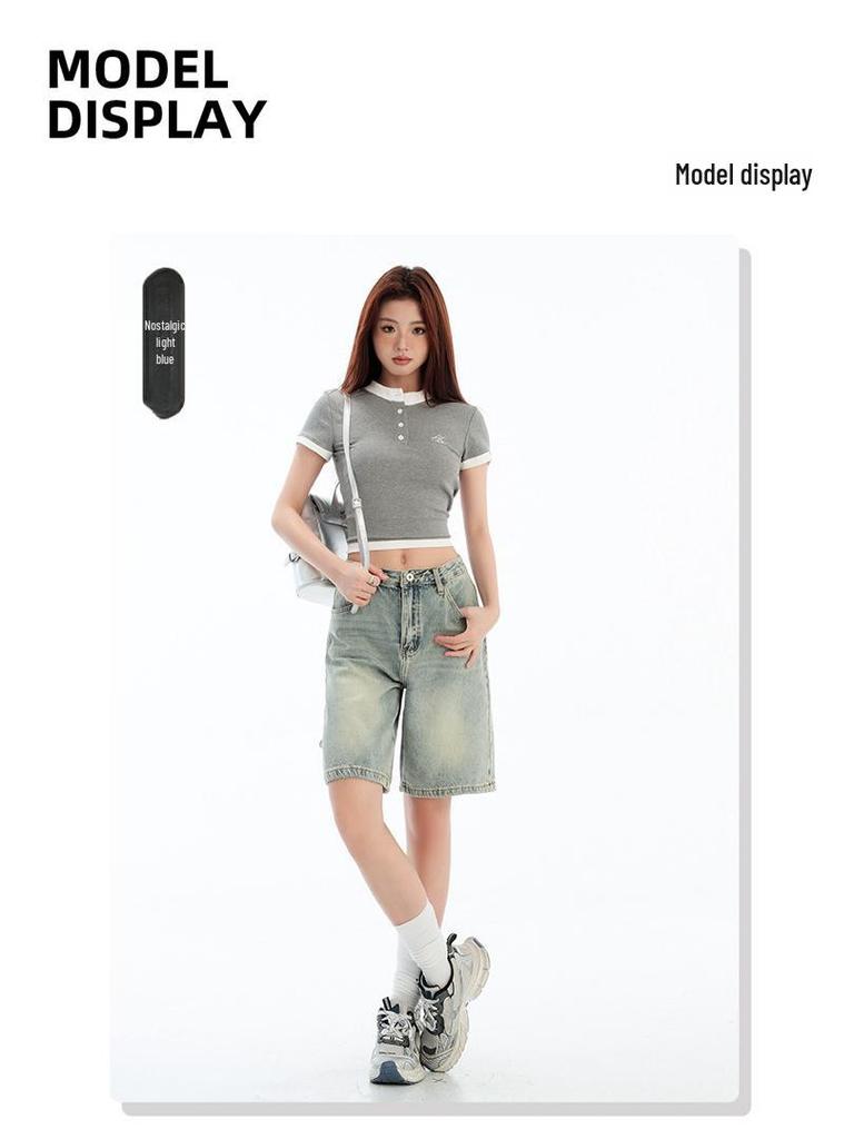 Women's High-Waist Retro Denim Shorts - 2025 Summer A-Line Wide-Leg Elegance