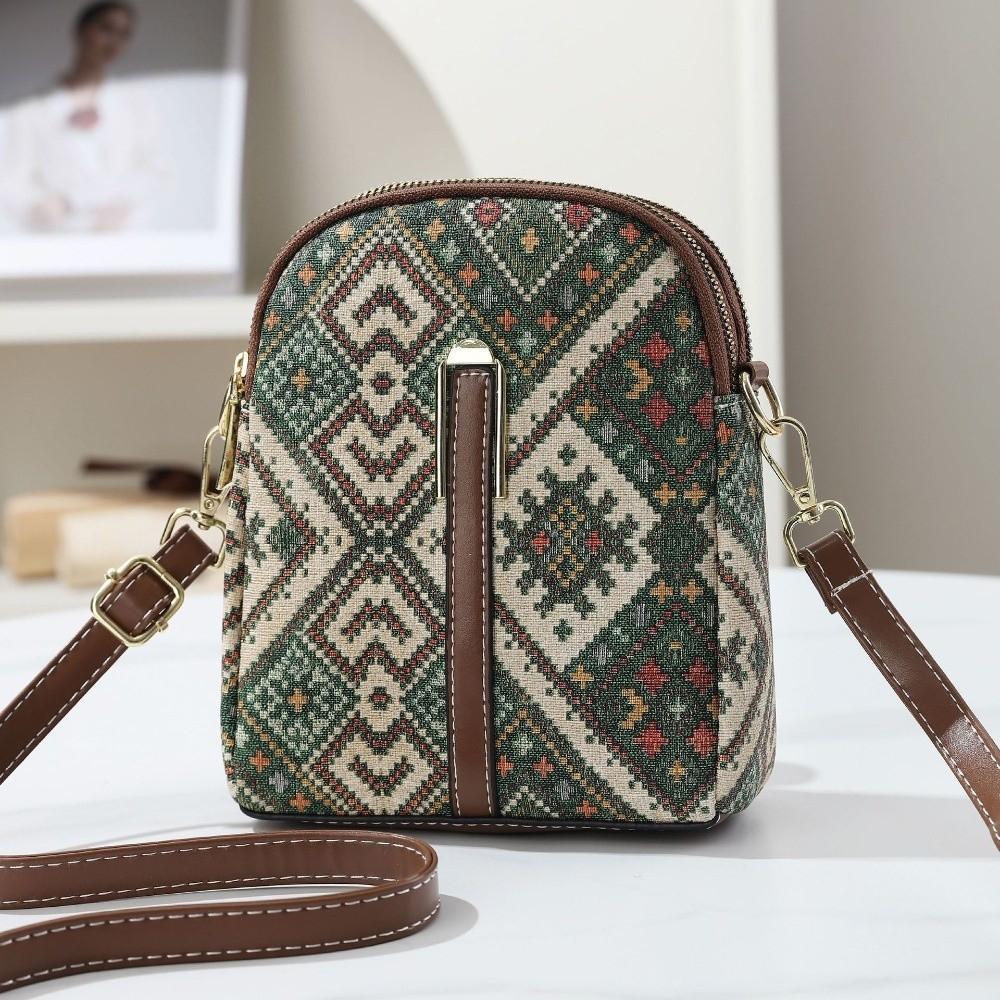 Women Fashion Bohemian Style Printed Phone Bag PU Leather Ethnic Style Single Shoulder Bag Versatile Luxury Handbag For Ladies