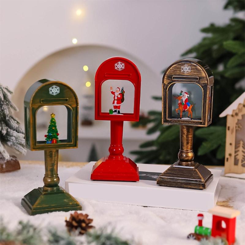 Glowing Musical Christmas Mailbox Crystal Night Light for Indoor Holiday Room Decoration USB Powered Table Lamp