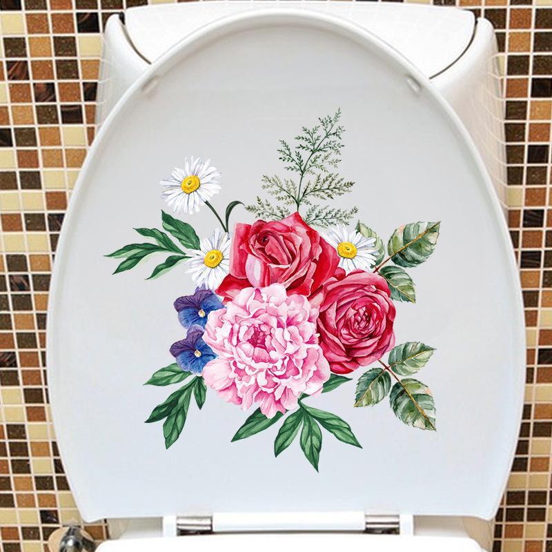 Toilet Sticker Waterproof Floral Butterfly Self Adhesive Removable No Trace for Home Bathroom Renovate