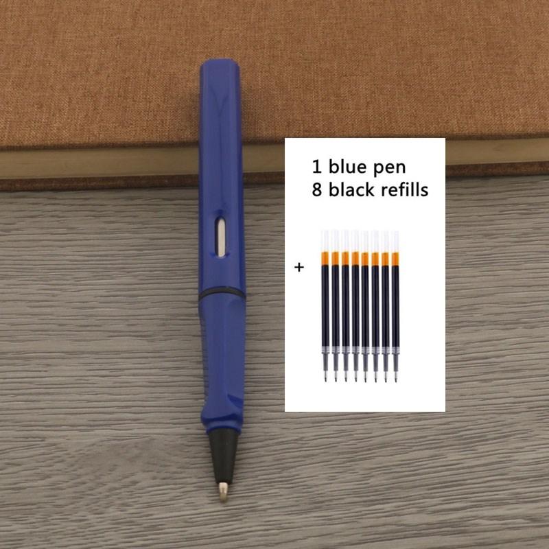 1Pc Ballpoint Pen + 8 Refills Black Blue Red Ink Gel Pen Bullet Tip 0.5mm Rollerball Pen School Office Supplies Stationery Pen
