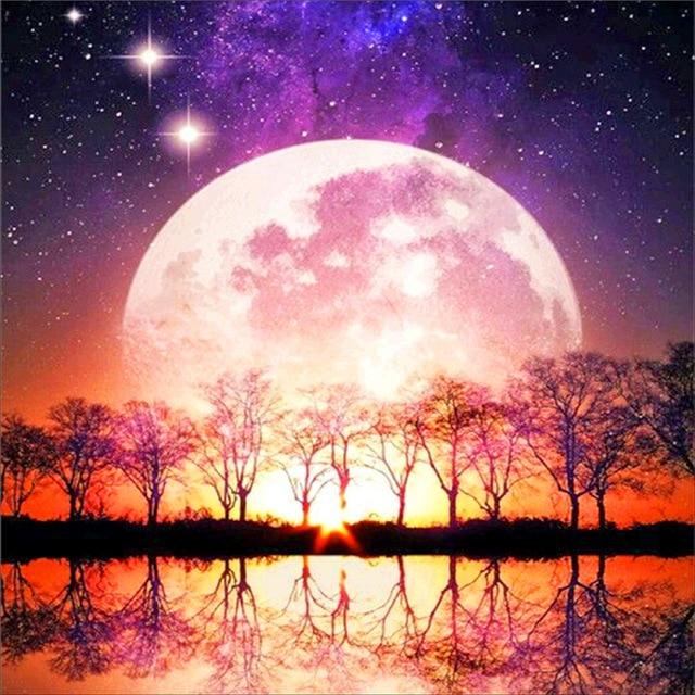 50X50CM 5D Diamond Painting Landscape DIY Full Diamond Moon Tree Embroidery Kit Mosaic Home Decoration