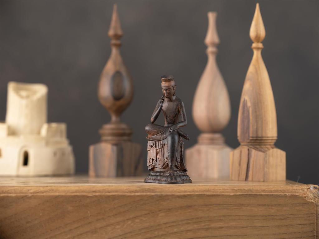 Tiny Existing Painted Maitreya Bodhisattva Wood Buddhist Buddhist Statue World Miroku Buddha, (Wooden Boxwood) - Carving, Statue, Figure, (GSBcol