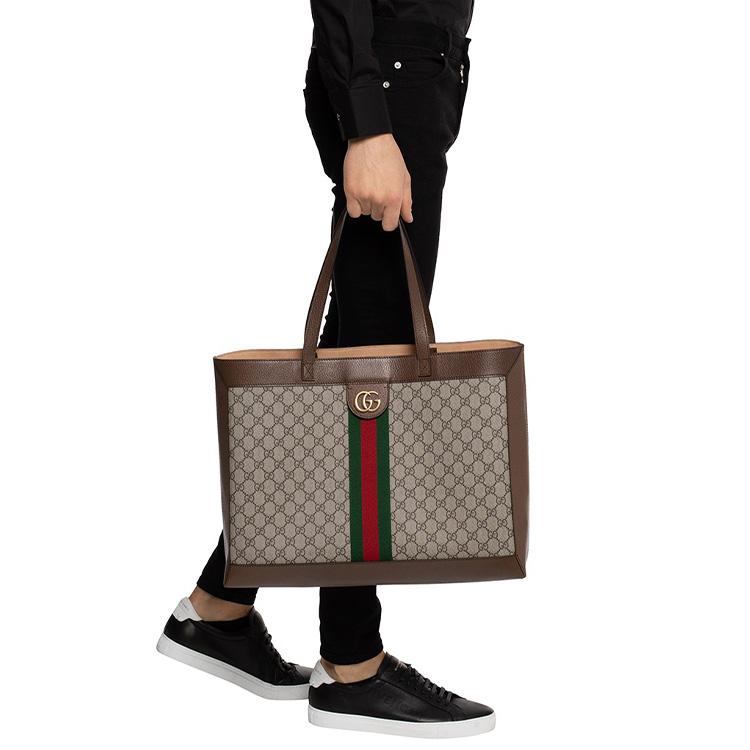 Gucci GG Supreme Canvas mit Leder-Tragetasche, Einkaufstasche, Umhängetasche, Handtasche Unisex Ebenholz/Braun