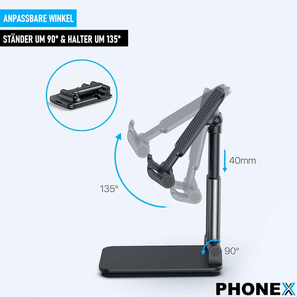 PHONEX Handyhalterung Tisch Ständer Handyhhalter für Smartphone Tablet Schwarz
