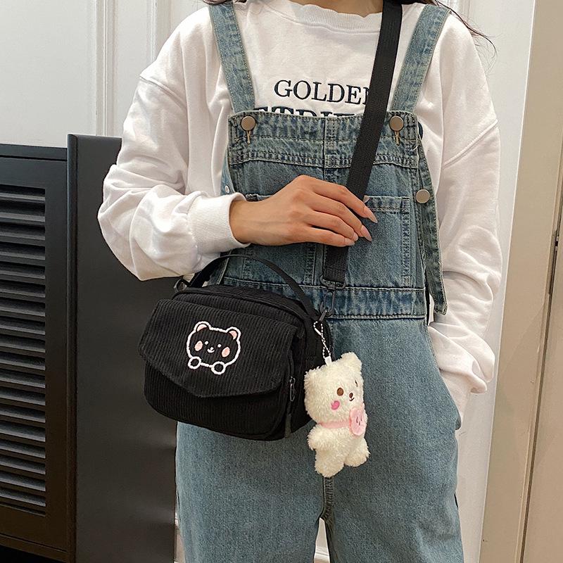 Forest Style Corduroy Crossbody Bag - Cute Cartoon Canvas, Perfect for High School Students & Trendsetters