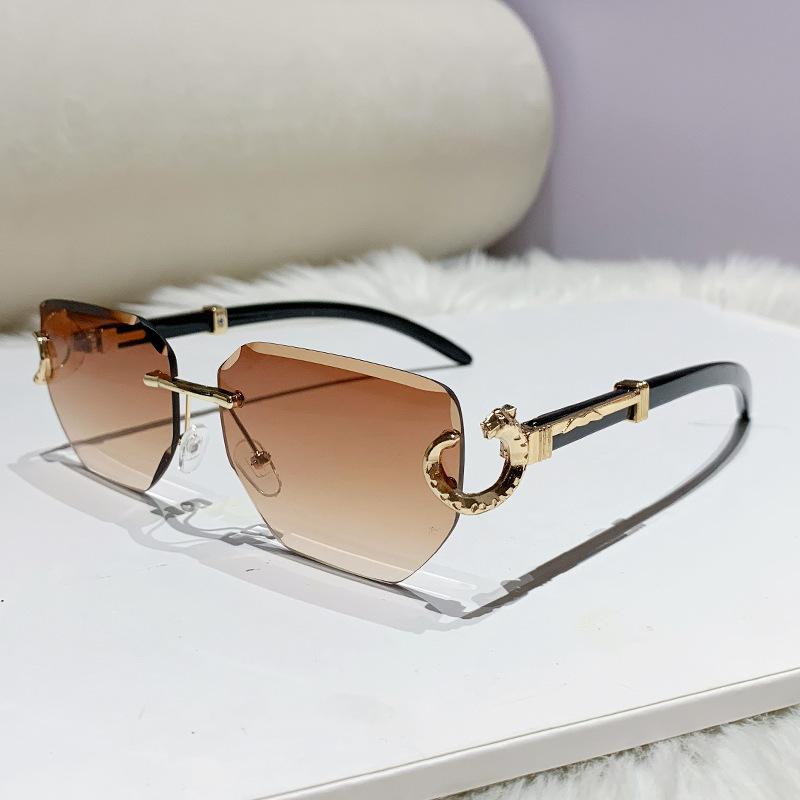 Vintage Rimless Gradient Sunglasses For Women Men Leopard Head Design Fashion Sun Glasses Polygonal Sunglasses
