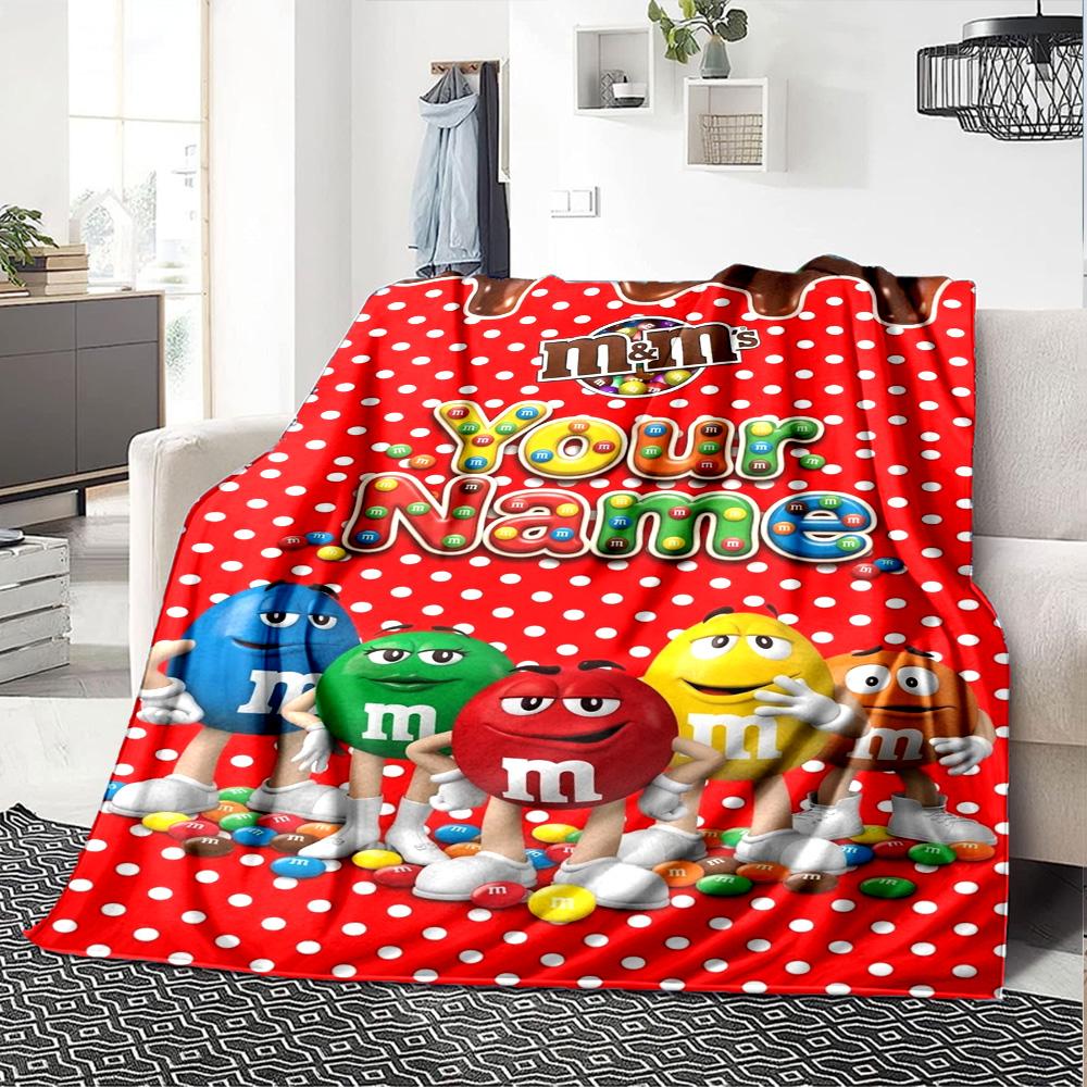 Name Custom Cute M&M Print Flannel Blanket High Quality Warm Comfortable Cover for All Seasons Perfect for Gifts Home Decor