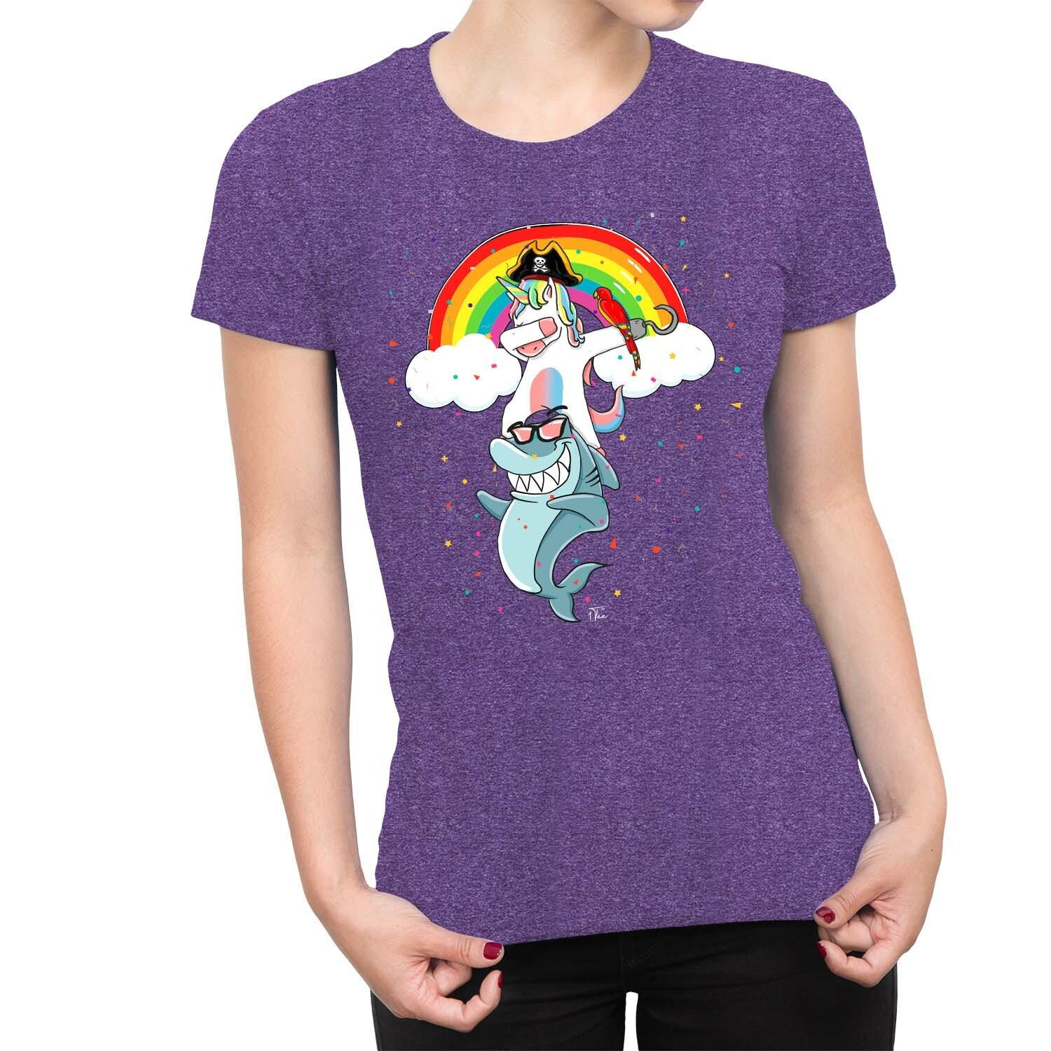 1Tee Womens Dabbing Unicorn and Cool Shark T-Shirt XXXXL