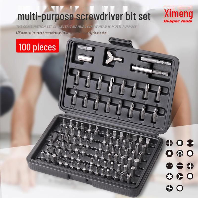 

Набор из 100 отверточных бит из хром-ванадиевой стали с прямыми, крестовыми и шестигранными головками